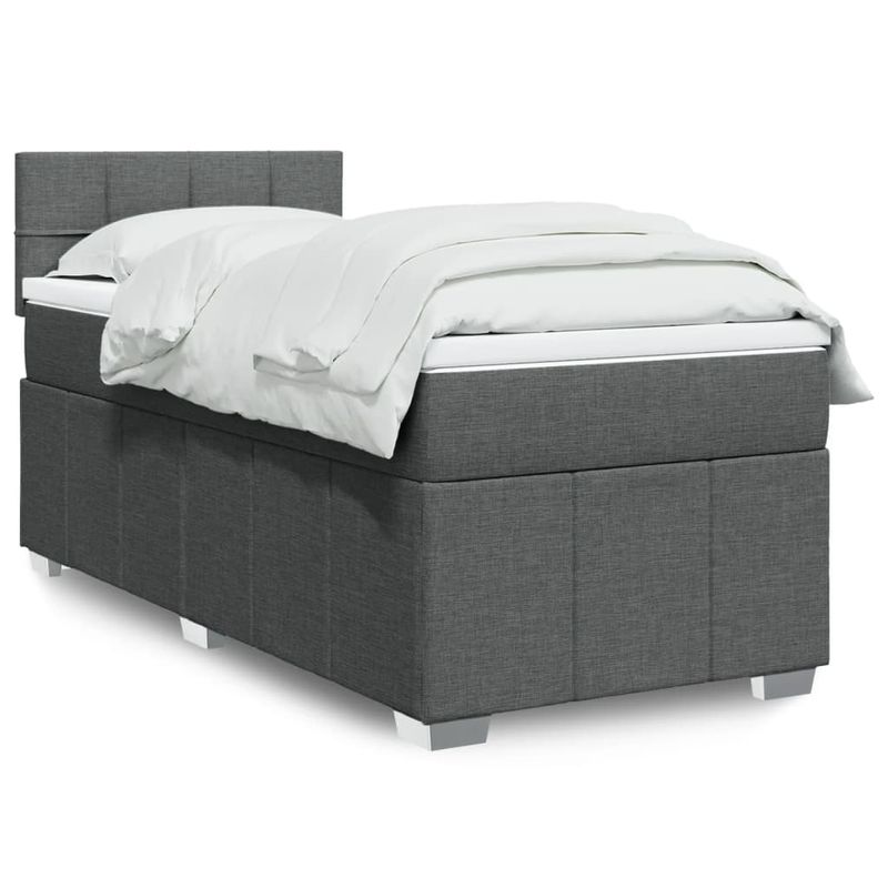 Casa si Gradina - Mobilier - Paturi si accesorii - Paturi - Pat box spring cu saltea, gri inchis, 90x200 cm, textil - Infinity.ro