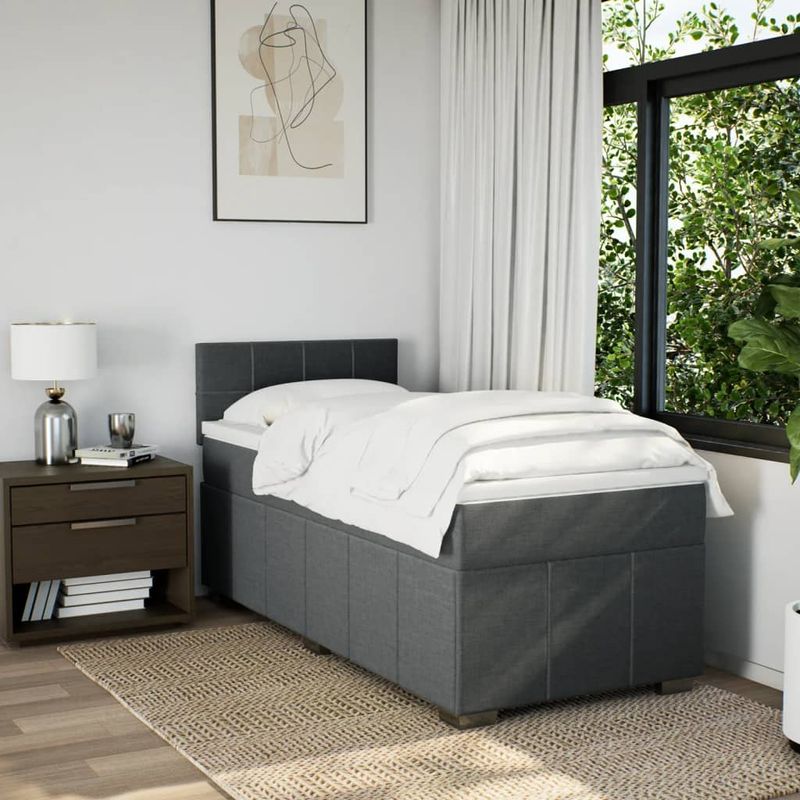 Casa si Gradina - Mobilier - Paturi si accesorii - Paturi - Pat box spring cu saltea, gri inchis, 90x200 cm, textil - Infinity.ro