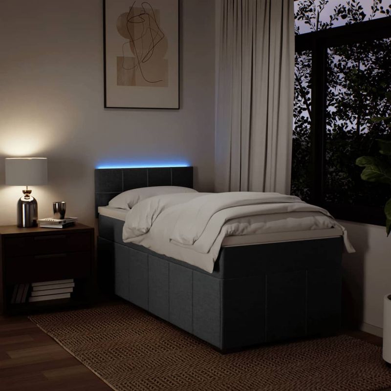 Casa si Gradina - Mobilier - Paturi si accesorii - Paturi - Pat box spring cu saltea, gri inchis, 90x200 cm, textil - Infinity.ro
