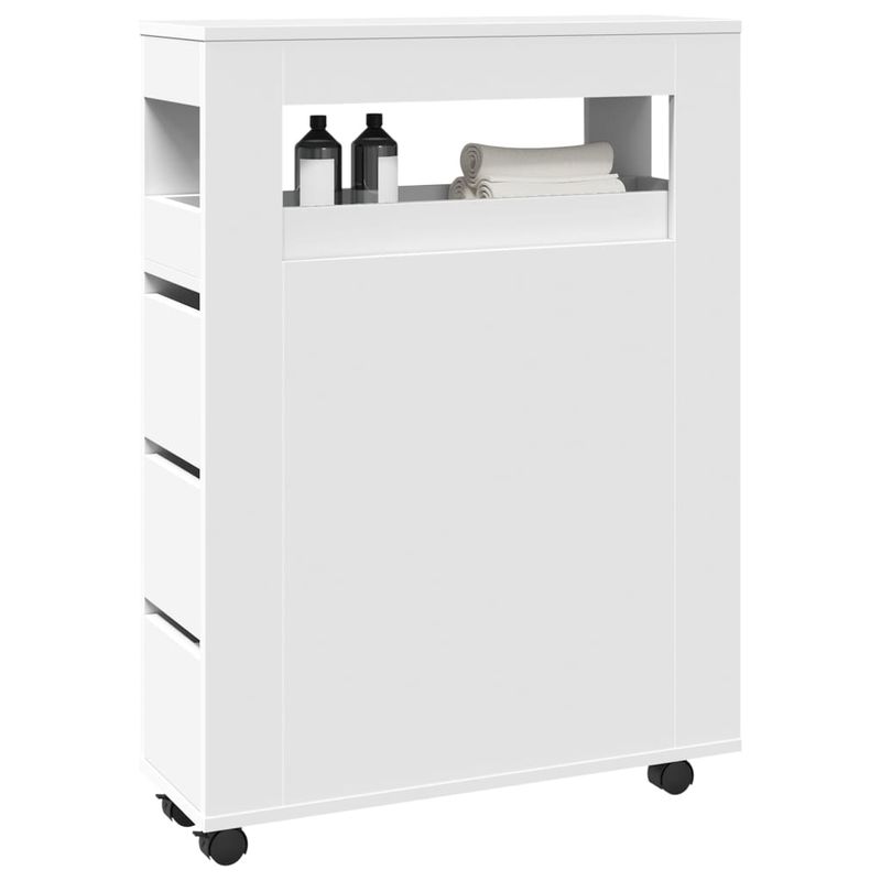 Casa si Gradina - Mobilier - Dulapuri si sifoniere - Dulapuri - Dulap de baie ingust cu roti, alb, lemn prelucrat - Infinity.ro