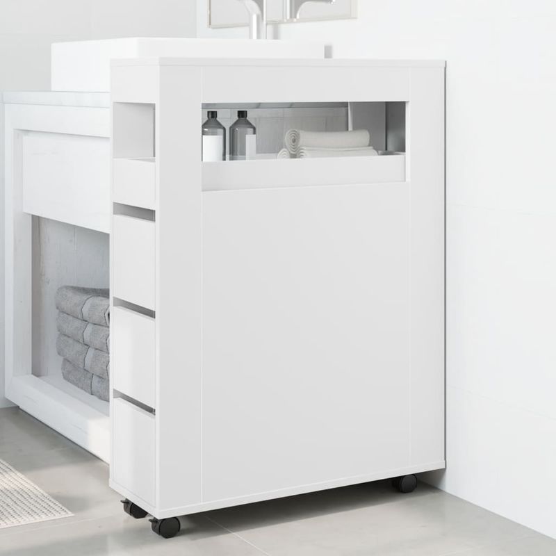 Casa si Gradina - Mobilier - Dulapuri si sifoniere - Dulapuri - Dulap de baie ingust cu roti, alb, lemn prelucrat - Infinity.ro