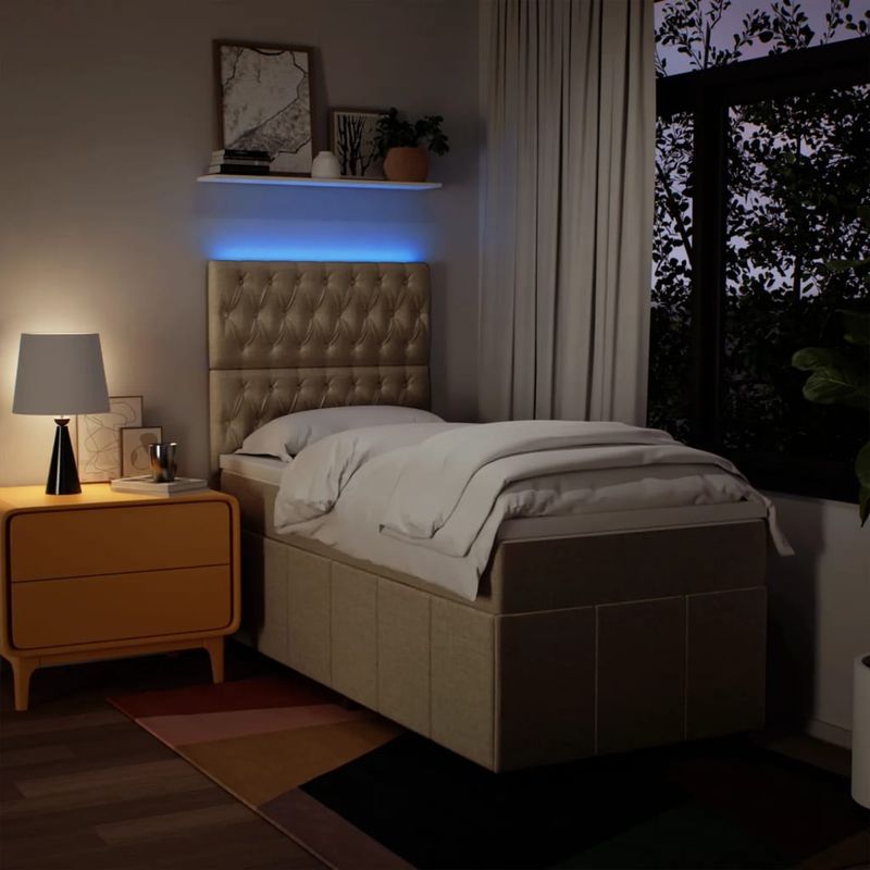Casa si Gradina - Mobilier - Paturi si accesorii - Paturi - Pat box spring cu saltea, crem, 80x200 cm, textil - Infinity.ro
