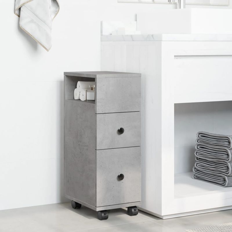 Casa si Gradina - Mobilier - Dulapuri si sifoniere - Dulapuri - Dulap de baie ingust cu roti, gri beton, lemn prelucrat - Infinity.ro