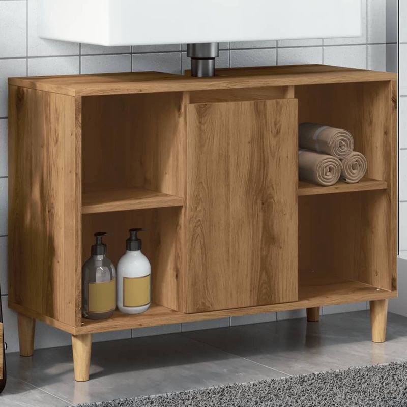 Casa si Gradina - Mobilier - Mobilier baie - Corpuri baie - Dulap pentru baie stejar artizanal, 80x33x60 cm, lemn prelucrat - Infinity.ro
