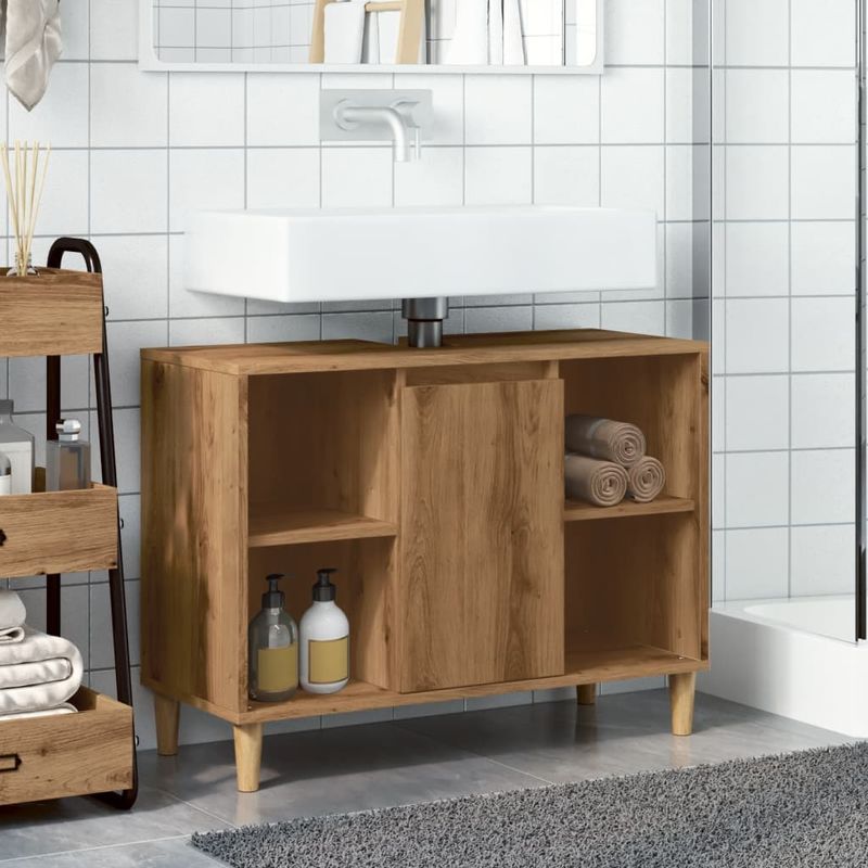 Casa si Gradina - Mobilier - Mobilier baie - Corpuri baie - Dulap pentru baie stejar artizanal, 80x33x60 cm, lemn prelucrat - Infinity.ro