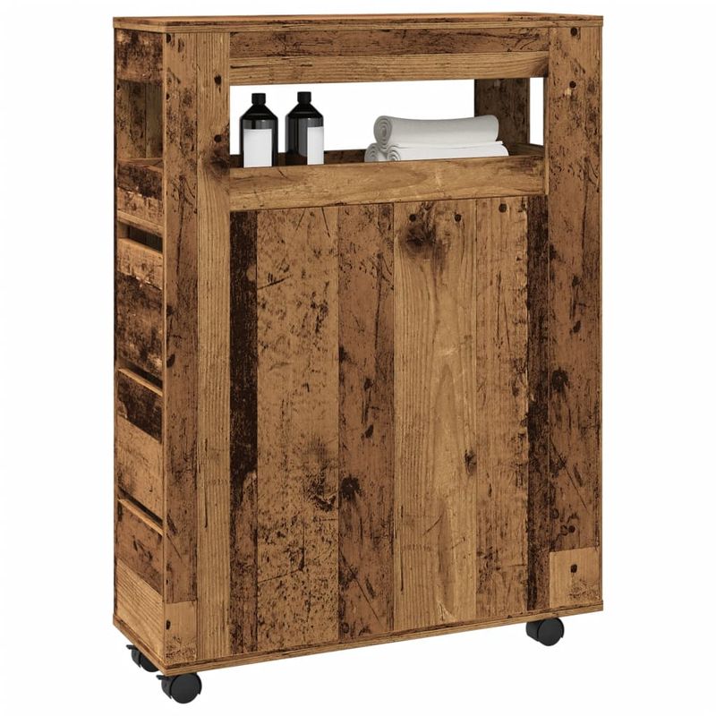 Casa si Gradina - Mobilier - Dulapuri si sifoniere - Dulapuri - Dulap de baie ingust cu roti, lemn vechi, lemn prelucrat - Infinity.ro