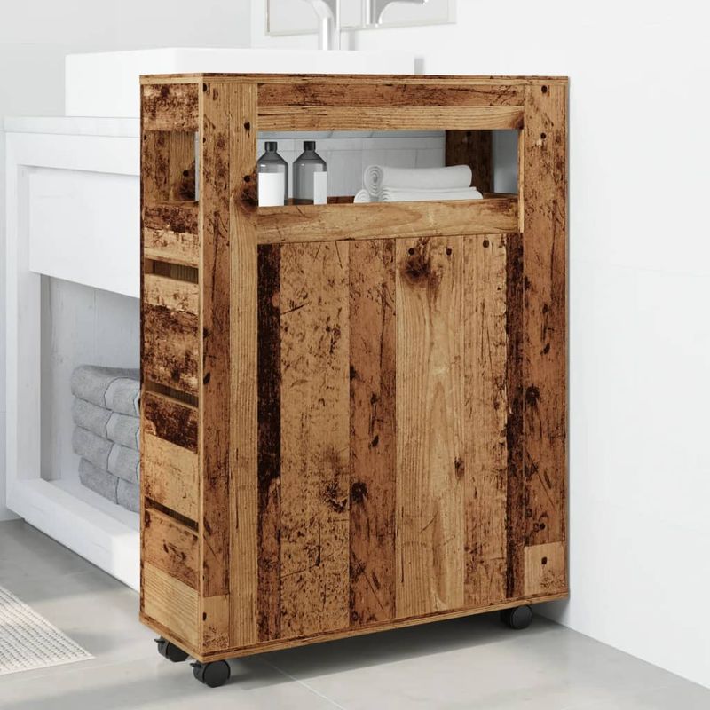 Casa si Gradina - Mobilier - Dulapuri si sifoniere - Dulapuri - Dulap de baie ingust cu roti, lemn vechi, lemn prelucrat - Infinity.ro