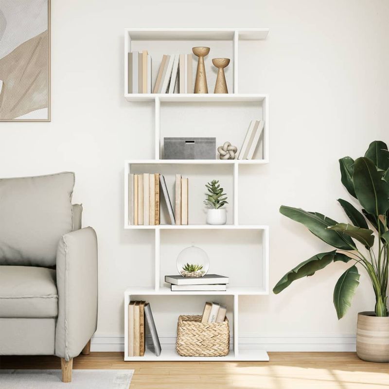Casa si Gradina - Mobilier - Biblioteci si rafturi - Biblioteci - Biblioteca/separator camera 5 niveluri, alb, 70x24x161 cm, lemn - Infinity.ro