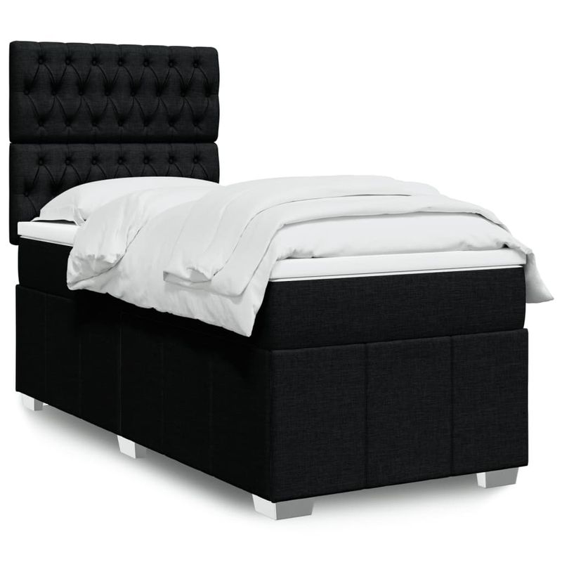 Casa si Gradina - Mobilier - Paturi si accesorii - Paturi - Pat box spring cu saltea, negru, 90x190 cm, textil - Infinity.ro
