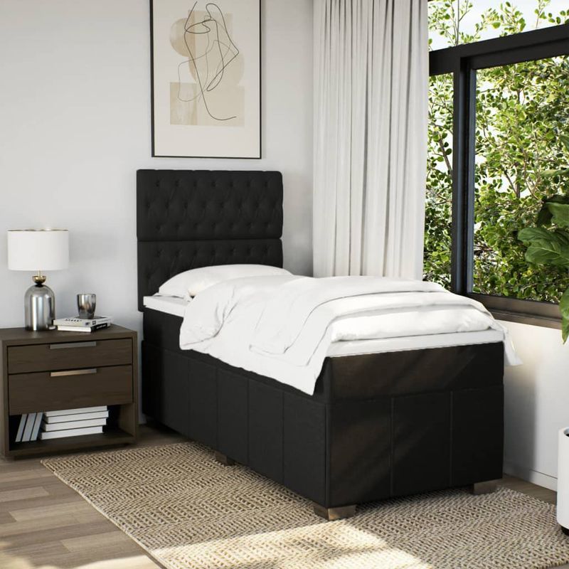 Casa si Gradina - Mobilier - Paturi si accesorii - Paturi - Pat box spring cu saltea, negru, 90x190 cm, textil - Infinity.ro
