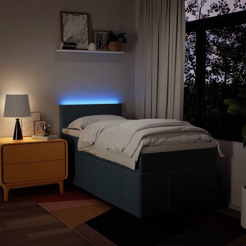 Casa si Gradina - Mobilier - Paturi si accesorii - Paturi - Pat box spring cu saltea, albastru, 90x200 cm, textil - Infinity.ro