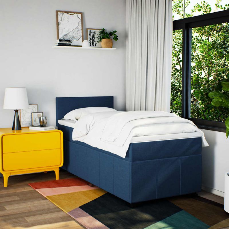 Casa si Gradina - Mobilier - Paturi si accesorii - Paturi - Pat box spring cu saltea, albastru, 90x200 cm, textil - Infinity.ro