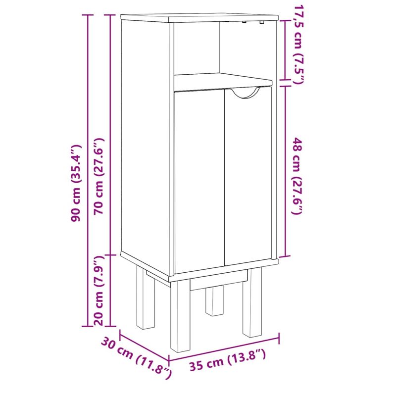 Casa si Gradina - Mobilier - Mobilier baie - Comode baie - Dulap de baie "OTTA", 35x30x90 cm, lemn masiv de pin - Infinity.ro