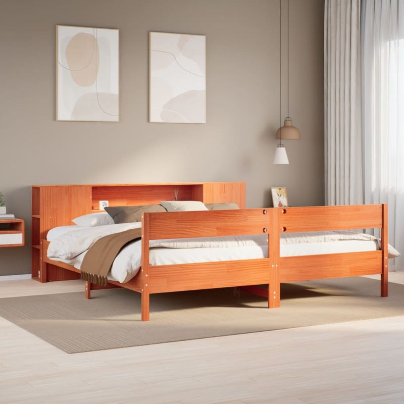Casa si Gradina - Mobilier - Paturi si accesorii - Paturi - Pat cu biblioteca fara saltea maro 200x200 cm lemn masiv de pin - Infinity.ro