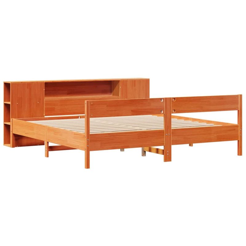 Casa si Gradina - Mobilier - Paturi si accesorii - Paturi - Pat cu biblioteca fara saltea maro 200x200 cm lemn masiv de pin - Infinity.ro