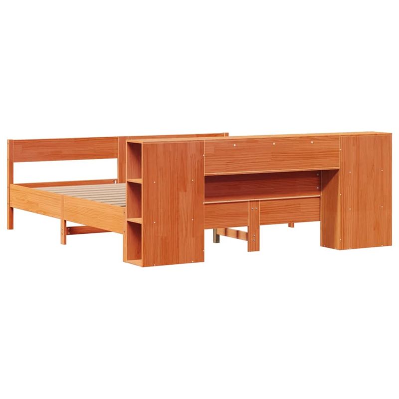 Casa si Gradina - Mobilier - Paturi si accesorii - Paturi - Pat cu biblioteca fara saltea maro 200x200 cm lemn masiv de pin - Infinity.ro