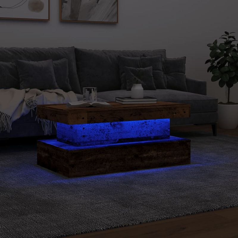 Casa si Gradina - Mobilier - Mese si birouri - Masute de cafea - Masuta de cafea cu lumini LED, lemn vechi, 90x50x40 cm - Infinity.ro