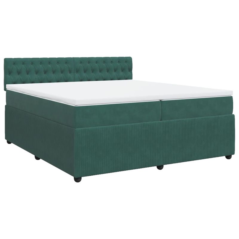 Casa si Gradina - Mobilier - Paturi si accesorii - Paturi - Pat box spring cu saltea, verde inchis, 200x200 cm, catifea - Infinity.ro