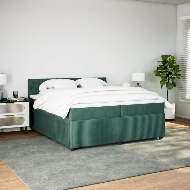 Casa si Gradina - Mobilier - Paturi si accesorii - Paturi - Pat box spring cu saltea, verde inchis, 200x200 cm, catifea - Infinity.ro