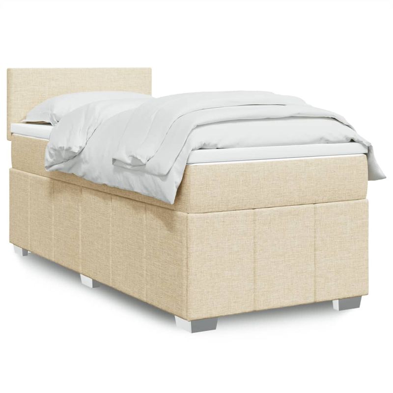 Casa si Gradina - Mobilier - Paturi si accesorii - Paturi - Pat box spring cu saltea, crem, 90x200 cm, textil - Infinity.ro