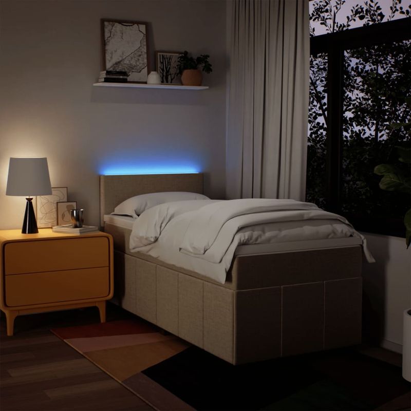 Casa si Gradina - Mobilier - Paturi si accesorii - Paturi - Pat box spring cu saltea, crem, 90x200 cm, textil - Infinity.ro
