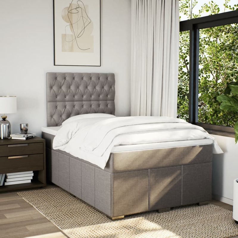 Casa si Gradina - Mobilier - Paturi si accesorii - Paturi - Pat box spring cu saltea, taupe, 120x190 cm material textil - Infinity.ro