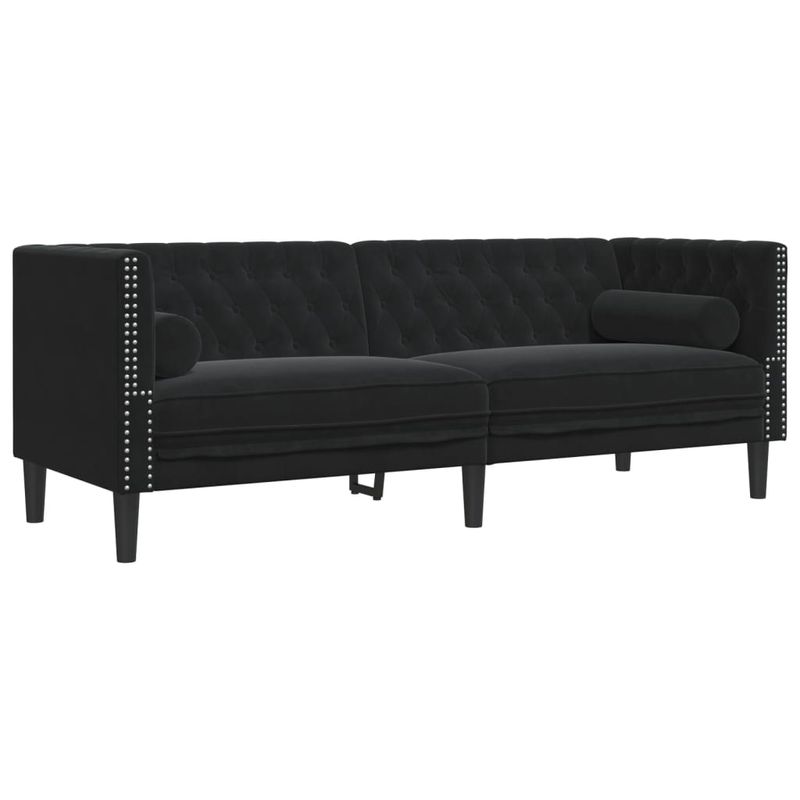 Casa si Gradina - Mobilier - Seturi de mobilier - Seturi living - Set canapele Chesterfield cu perne rulou 3 piese negru catifea - Infinity.ro