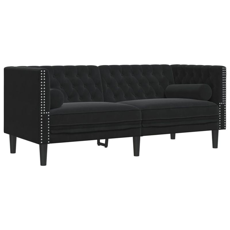 Casa si Gradina - Mobilier - Seturi de mobilier - Seturi living - Set canapele Chesterfield cu perne rulou 3 piese negru catifea - Infinity.ro