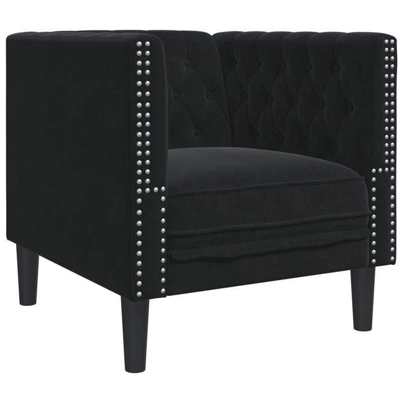 Casa si Gradina - Mobilier - Seturi de mobilier - Seturi living - Set canapele Chesterfield cu perne rulou 3 piese negru catifea - Infinity.ro