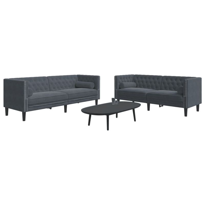 Casa si Gradina - Mobilier - Seturi de mobilier - Seturi living - Set canapele Chesterfield cu perne rulou, 2 piese, catifea, gri închis - Infinity.ro