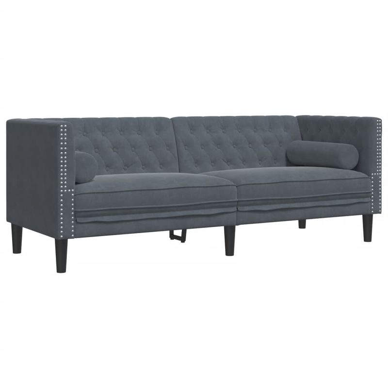 Casa si Gradina - Mobilier - Seturi de mobilier - Seturi living - Set canapele Chesterfield cu perne rulou, 2 piese, catifea, gri închis - Infinity.ro