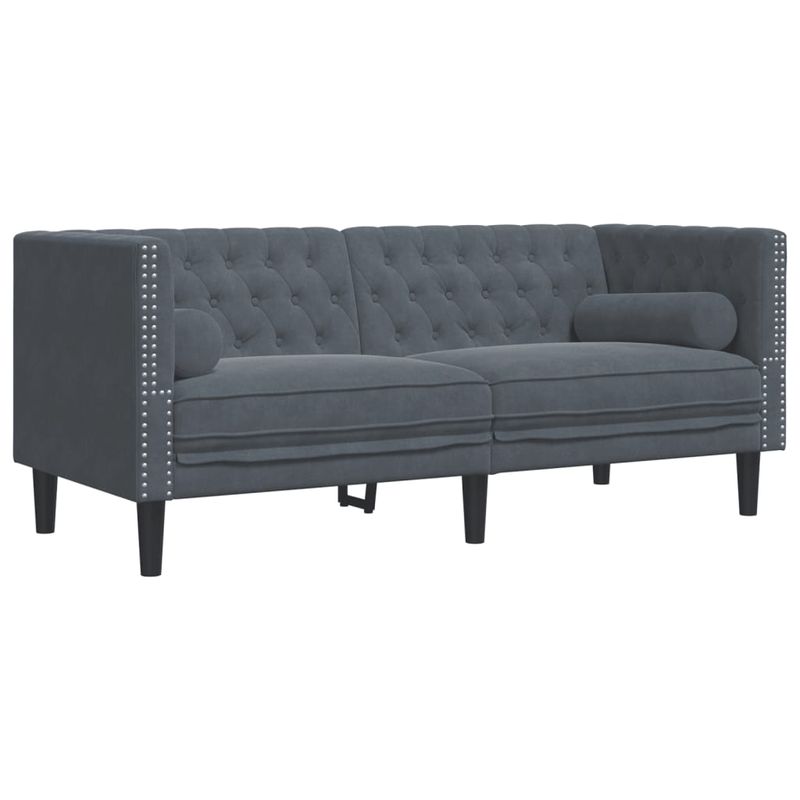 Casa si Gradina - Mobilier - Seturi de mobilier - Seturi living - Set canapele Chesterfield cu perne rulou, 2 piese, catifea, gri închis - Infinity.ro