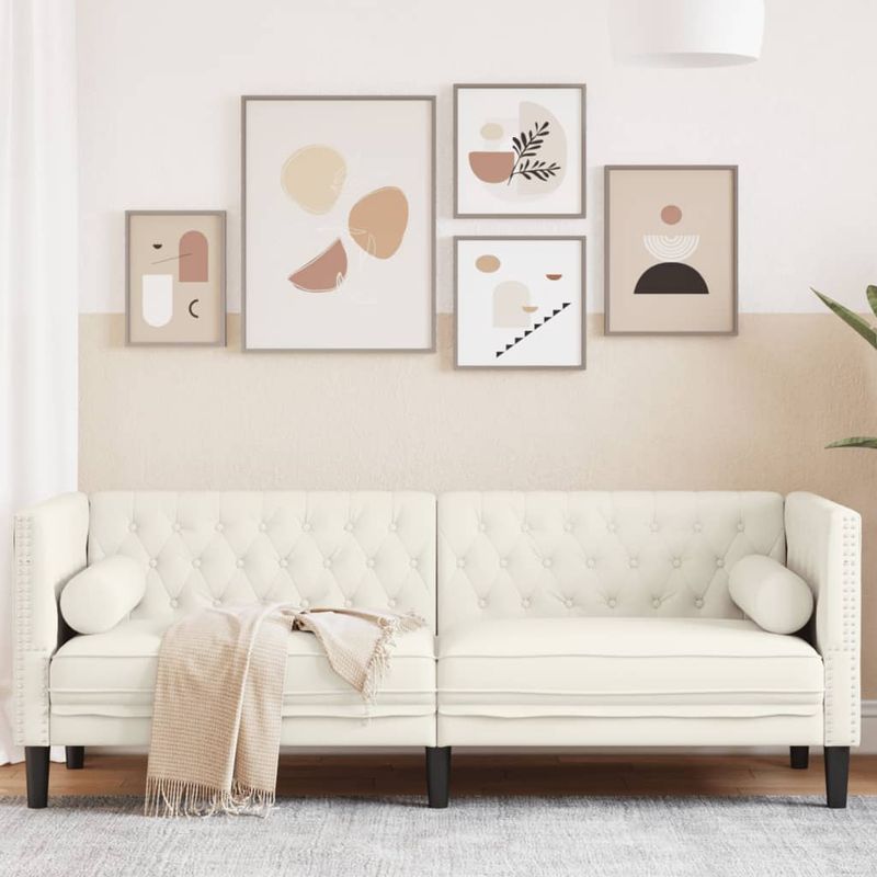 Casa si Gradina - Mobilier - Canapele si coltare - Canapele - Canapea Chesterfield cu pernute/3 locuri, crem, catifea - Infinity.ro
