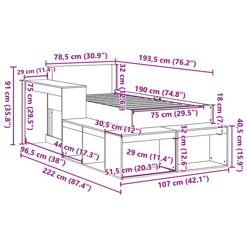 Casa si Gradina - Mobilier - Paturi si accesorii - Paturi - Cadru de pat fara saltea, alb, 75x190 cm, lemn masiv de pin - Infinity.ro