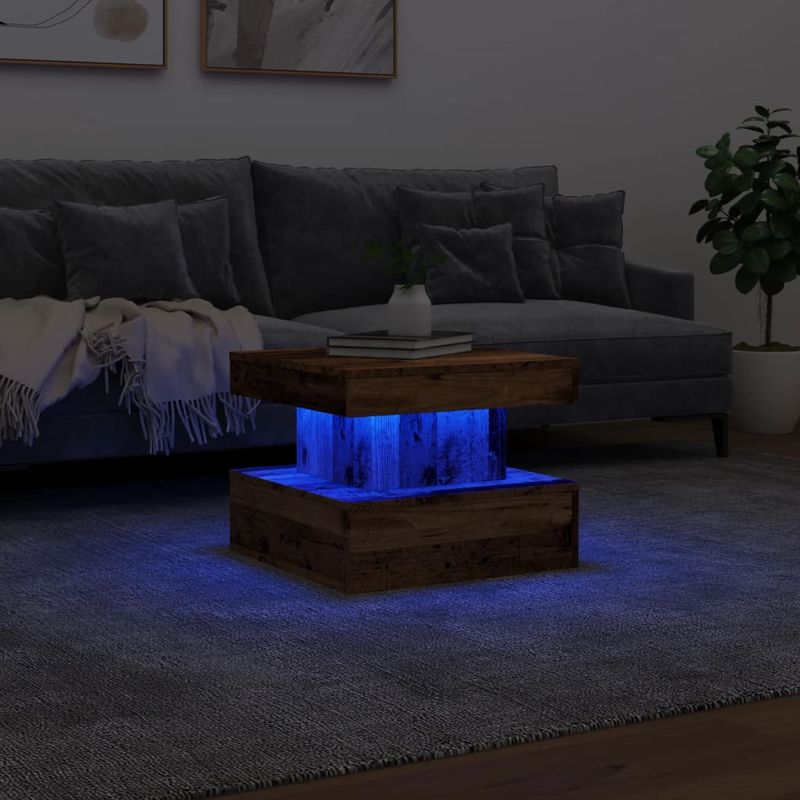 Casa si Gradina - Mobilier - Mese si birouri - Masute de cafea - Masuta de cafea cu lumini LED, lemn vechi, 50x50x40 cm - Infinity.ro