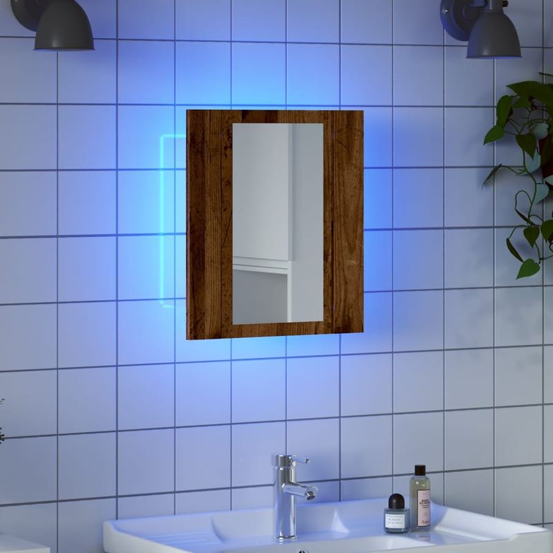 Casa si Gradina - Mobilier - Mobilier baie - Corpuri baie - Dulap cu oglinda cu LED de baie, lemn vechi, 40x12x45 cm, lemn - Infinity.ro