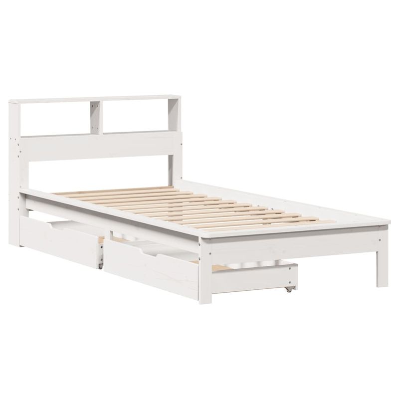 Casa si Gradina - Mobilier - Paturi si accesorii - Paturi - Pat cu biblioteca fara saltea, alb, 75x190 cm, lemn masiv pin - Infinity.ro
