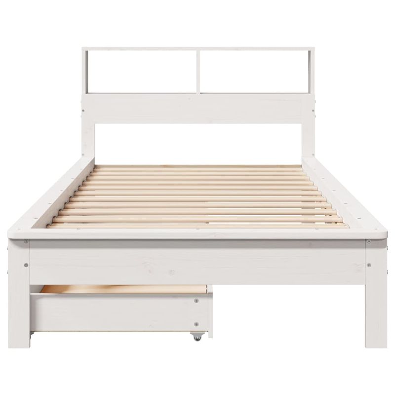 Casa si Gradina - Mobilier - Paturi si accesorii - Paturi - Pat cu biblioteca fara saltea, alb, 75x190 cm, lemn masiv pin - Infinity.ro