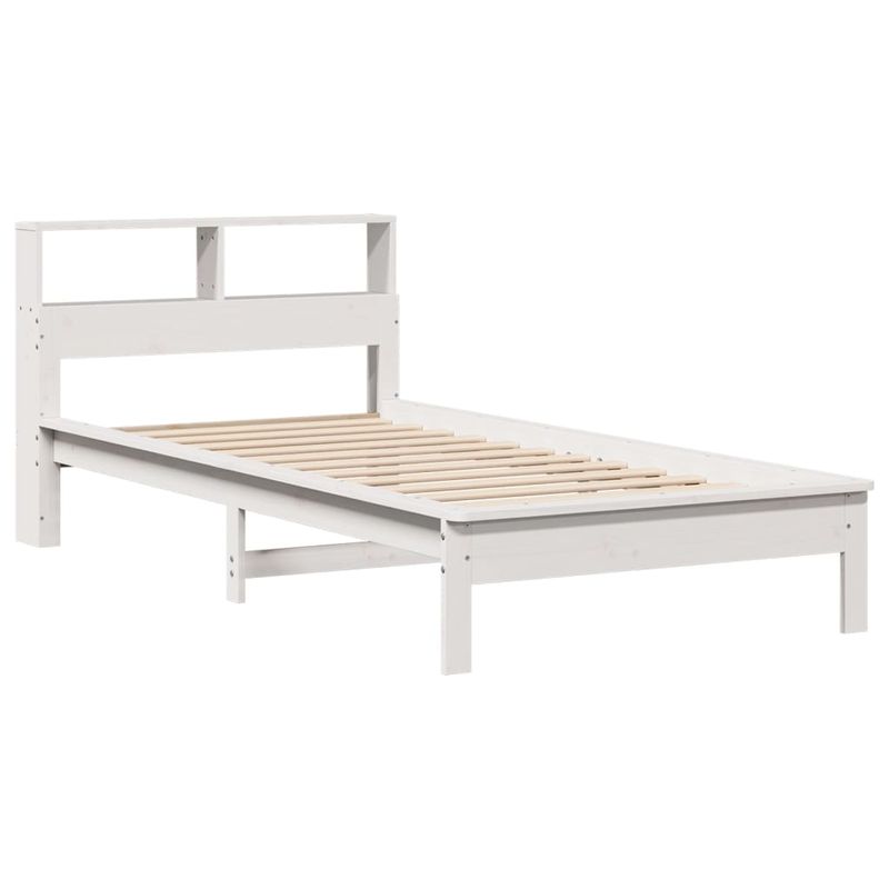 Casa si Gradina - Mobilier - Paturi si accesorii - Paturi - Pat cu biblioteca fara saltea, alb, 75x190 cm, lemn masiv pin - Infinity.ro