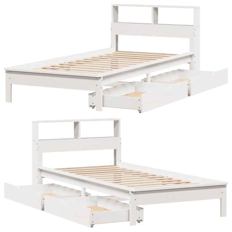 Casa si Gradina - Mobilier - Paturi si accesorii - Paturi - Pat cu biblioteca fara saltea, alb, 75x190 cm, lemn masiv pin - Infinity.ro