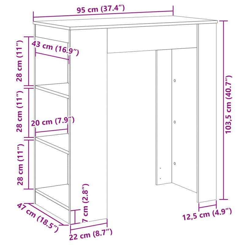 Casa si Gradina - Mobilier - Mese si birouri - Mese bucatarie si dining - Masa bar cu rafturi, gri sonoma, 95x47x103,5 cm, lemn prelucrat - Infinity.ro