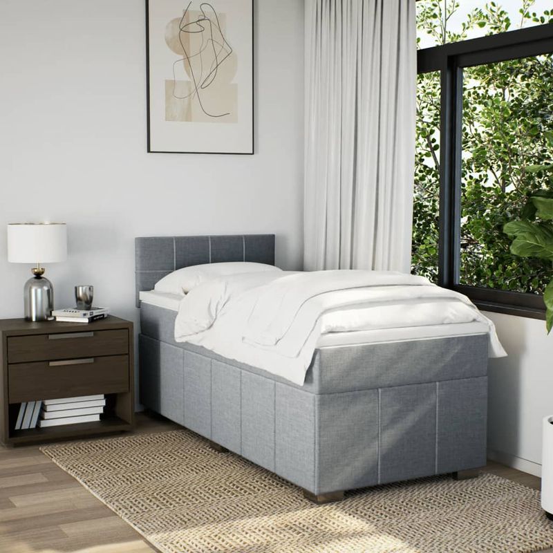 Casa si Gradina - Mobilier - Paturi si accesorii - Paturi - Pat box spring cu saltea, gri deschis, 90x190 cm, textil - Infinity.ro