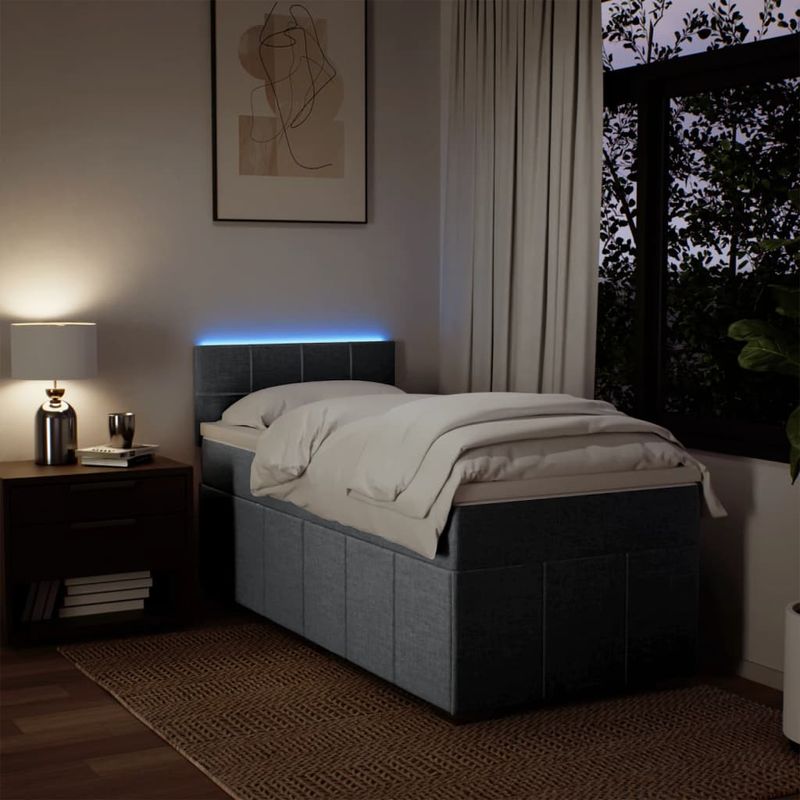 Casa si Gradina - Mobilier - Paturi si accesorii - Paturi - Pat box spring cu saltea, gri deschis, 90x190 cm, textil - Infinity.ro