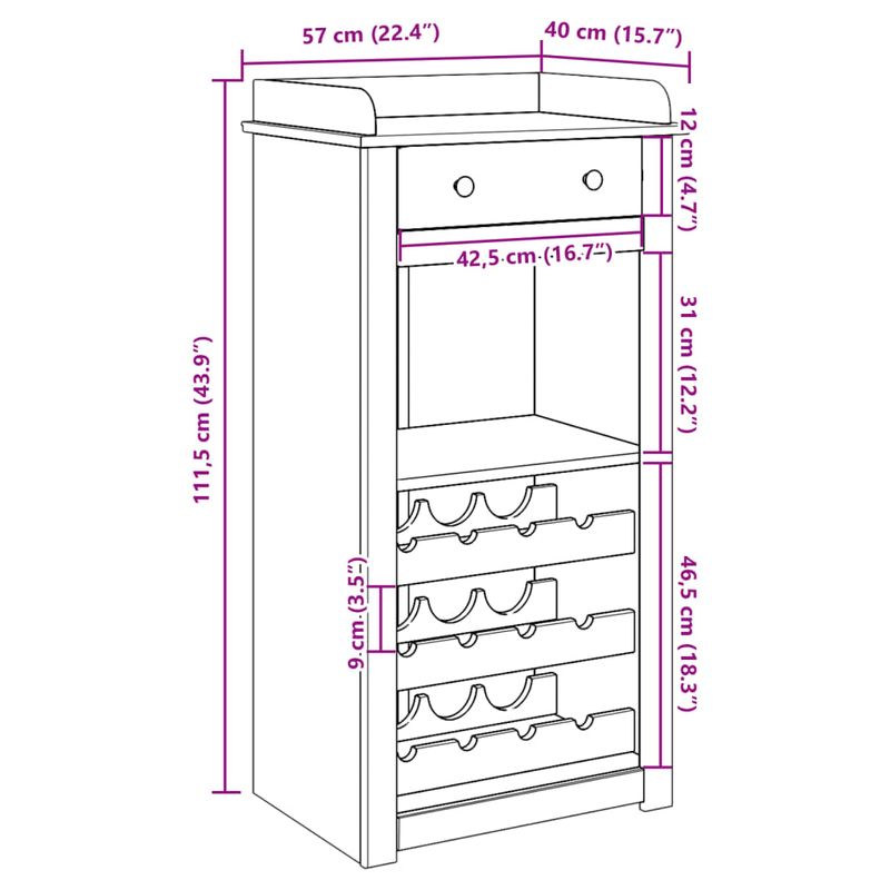 Casa si Gradina - Mobilier - Dulapuri si sifoniere - Dulapuri - Dulap de vinuri „Panama”, 57x40x111,5 cm, lemn masiv de pin - Infinity.ro
