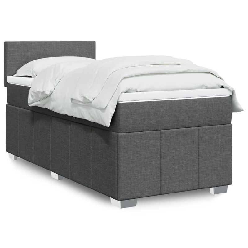 Casa si Gradina - Mobilier - Paturi si accesorii - Paturi - Pat box spring cu saltea, gri inchis, 90x200 cm, textil - Infinity.ro