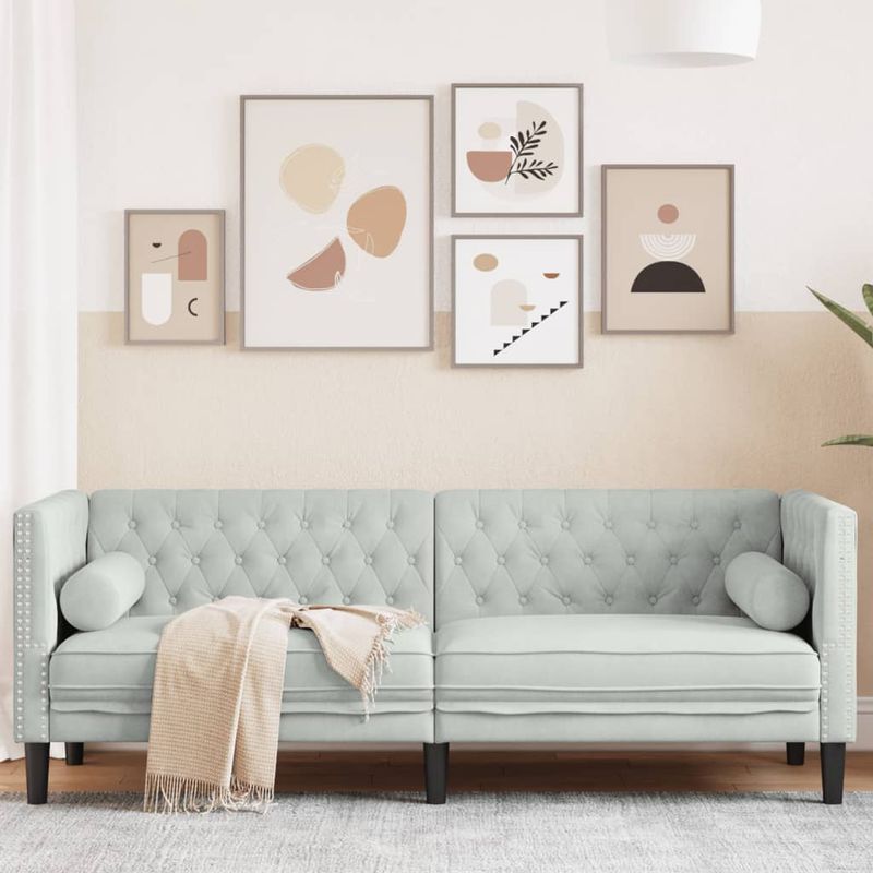Casa si Gradina - Mobilier - Canapele si coltare - Canapele - Canapea Chesterfield cu pernute/3 locuri, gri deschis, catifea - Infinity.ro