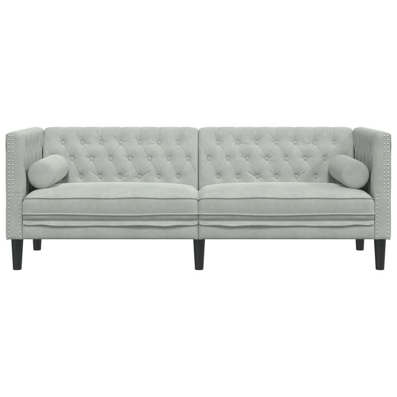 Casa si Gradina - Mobilier - Canapele si coltare - Canapele - Canapea Chesterfield cu pernute/3 locuri, gri deschis, catifea - Infinity.ro
