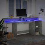 Casa si Gradina - Mobilier - Mese si birouri - Birouri - Birou cu lumini LED, gri beton, 200x55x91 cm, lemn prelucrat - Infinity.ro