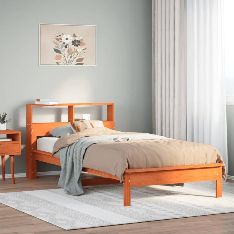Casa si Gradina - Mobilier - Paturi si accesorii - Paturi - Pat biblioteca fara saltea maro ceruit 90x190 cm lemn masiv pin - Infinity.ro