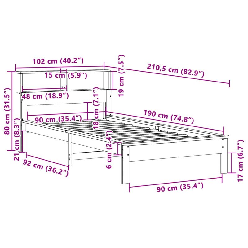 Casa si Gradina - Mobilier - Paturi si accesorii - Paturi - Pat biblioteca fara saltea maro ceruit 90x190 cm lemn masiv pin - Infinity.ro